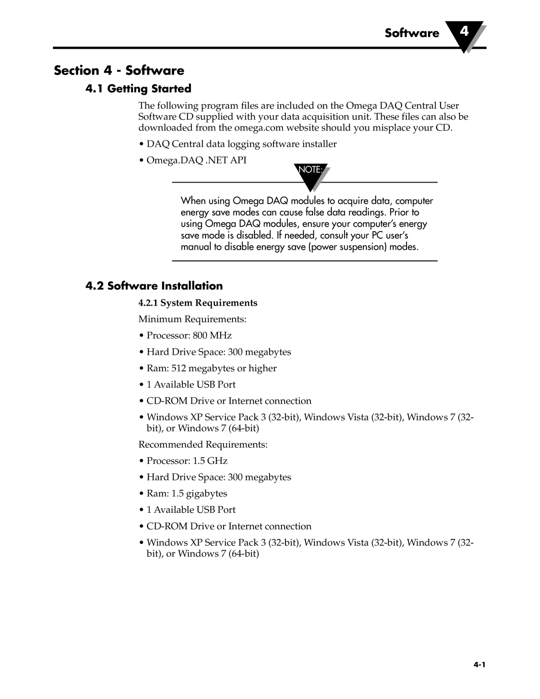 Omega Engineering OM-DAQ-USB-2401 manual Getting Started, Software Installation, System Requirements 