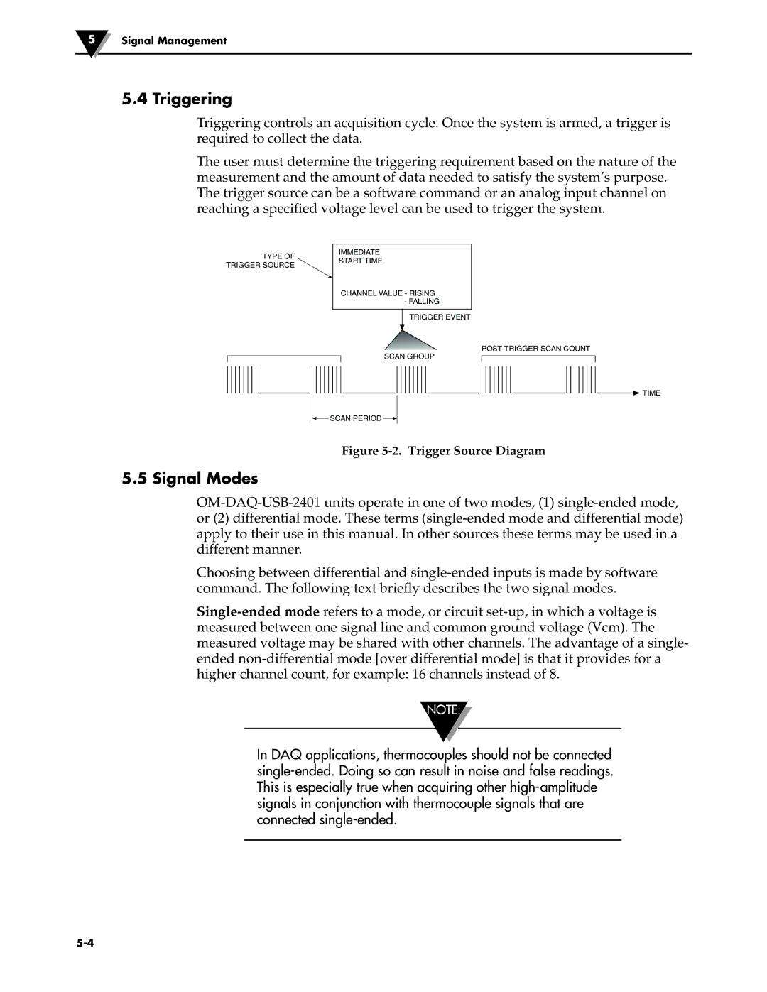Omega Engineering OM-DAQ-USB-2401 manual Triggering, Signal Modes 