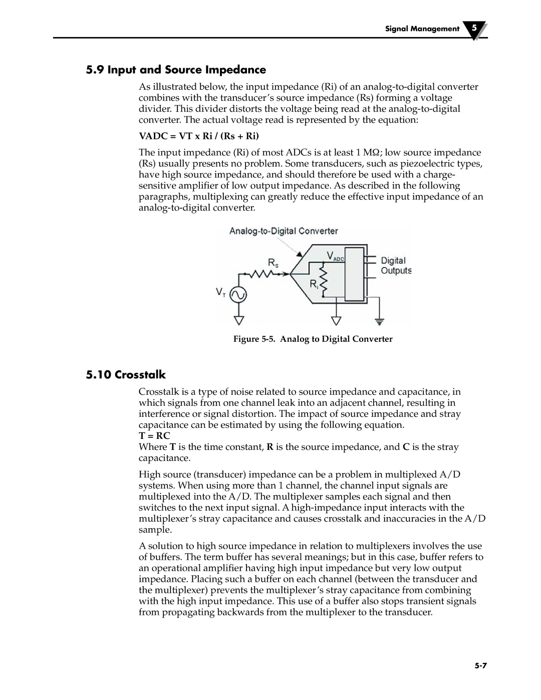 Omega Engineering OM-DAQ-USB-2401 manual Input and Source Impedance, Crosstalk, Vadc = VT x Ri / Rs + Ri, = Rc 