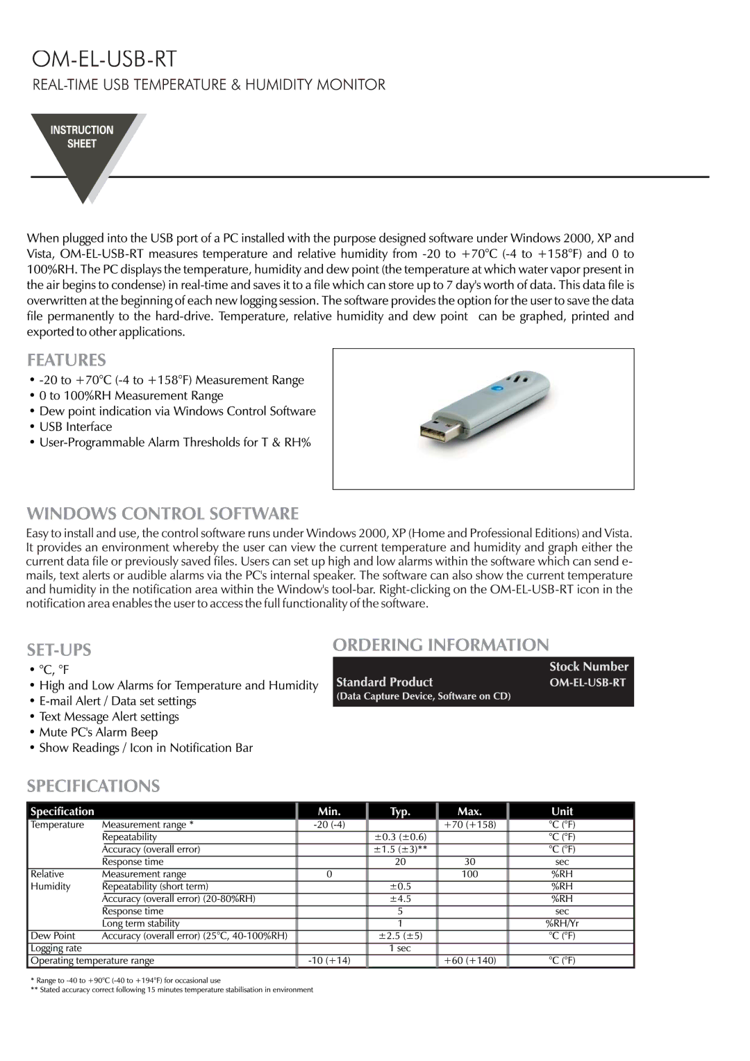 Omega Engineering OM-EL-USB-RT instruction sheet 