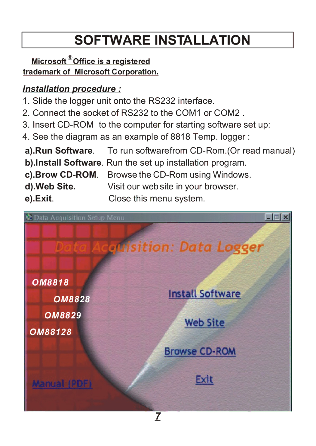 Omega Engineering OM8829, OM8800D, OM8828, OM88128 manual Software Installation, Installation procedure 