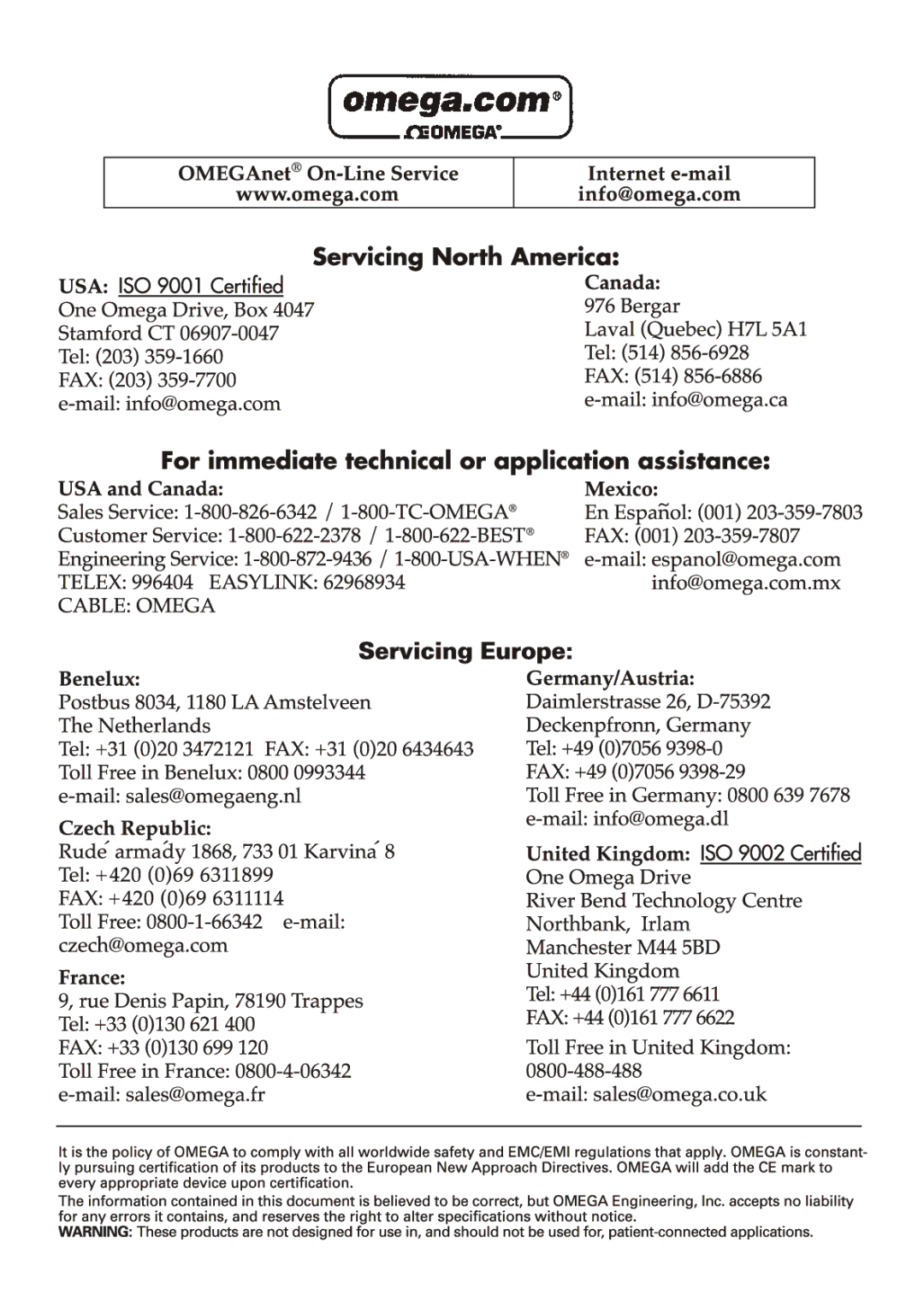 Omega Engineering OM8829, OM8800D, OM8828, OM88128 manual 