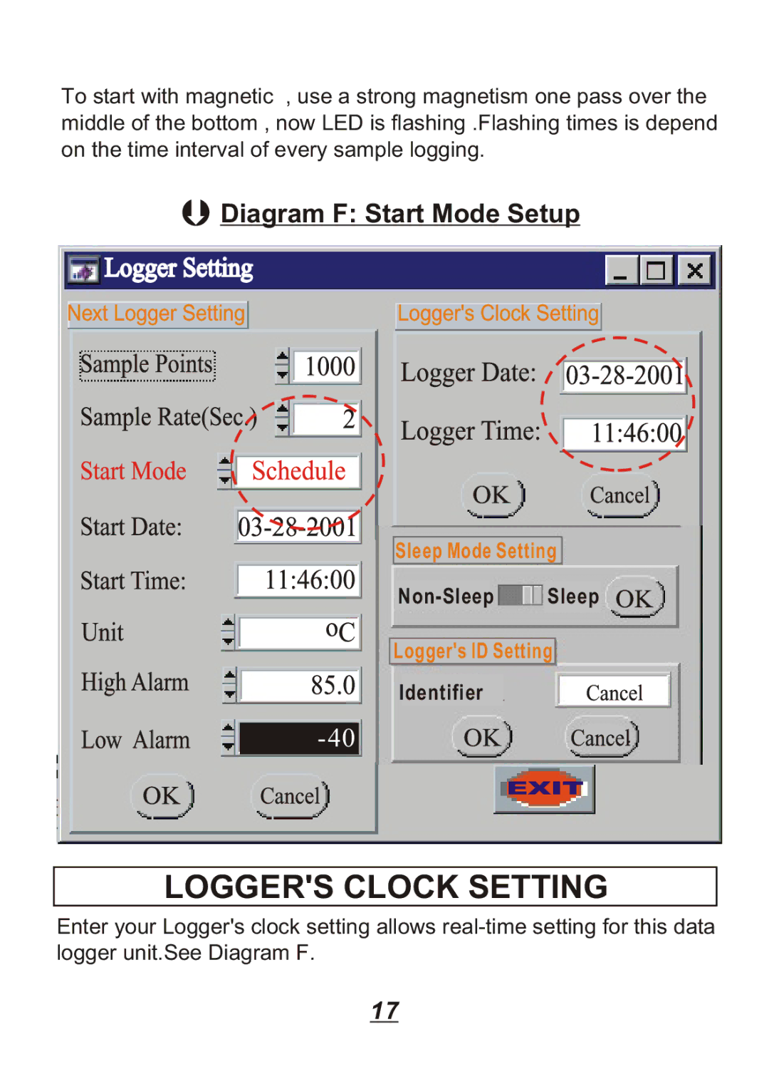 Omega Engineering OM8800D, OM8828, OM8829, OM88128 manual Loggers Clock Setting 