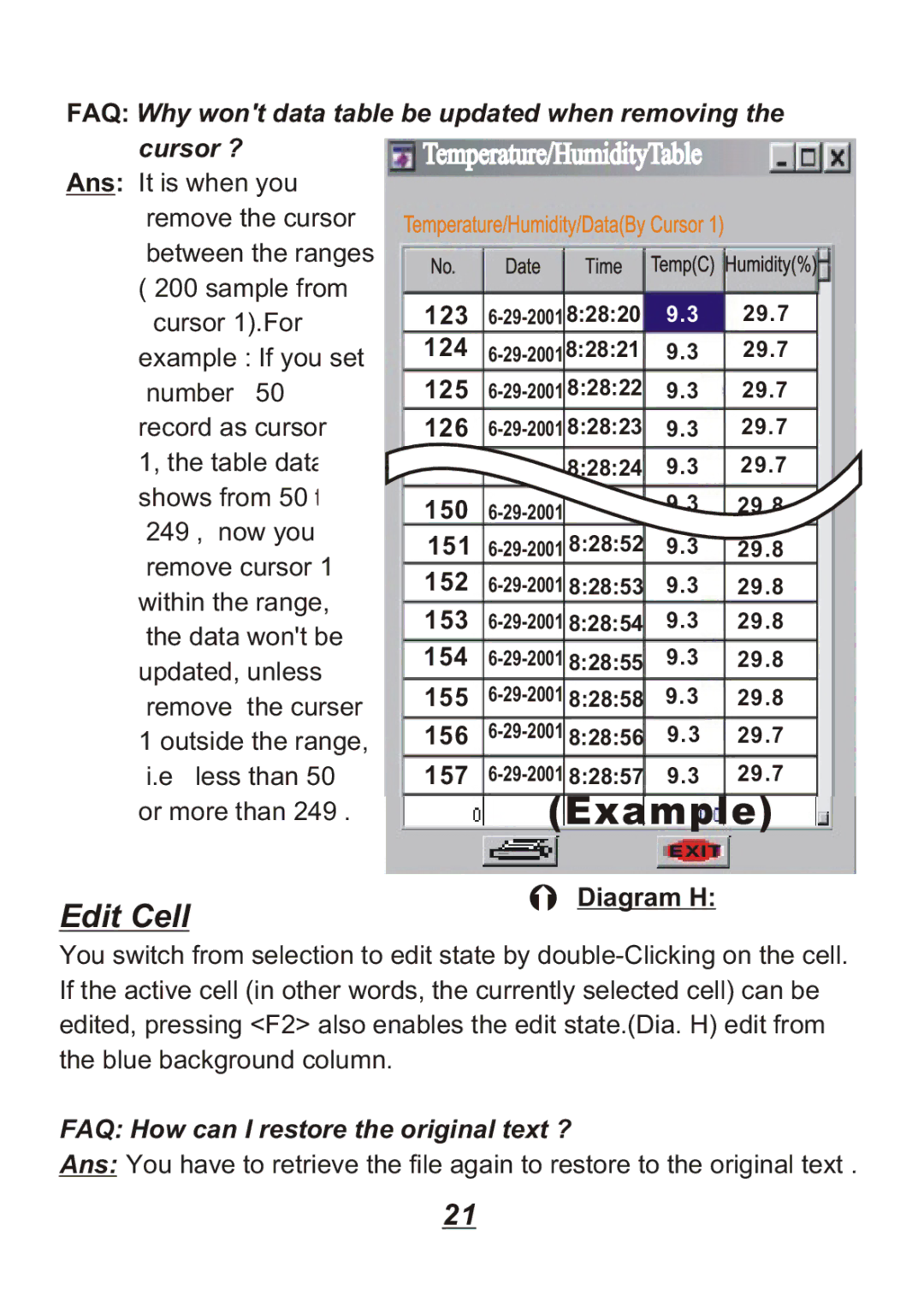 Omega Engineering OM8800D, OM8828, OM8829, OM88128 manual Edit Cell, FAQ How can I restore the original text ? 