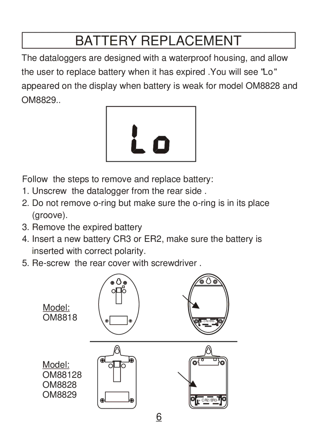 Omega Engineering OM8828, OM8800D, OM8829, OM88128 manual Battery Replacement 