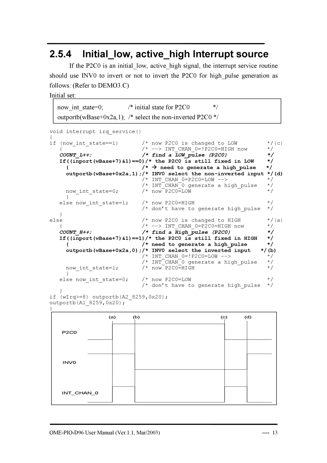 Omega Engineering OME-PIO-D96 manual Initiallow, activehigh Interrupt source 