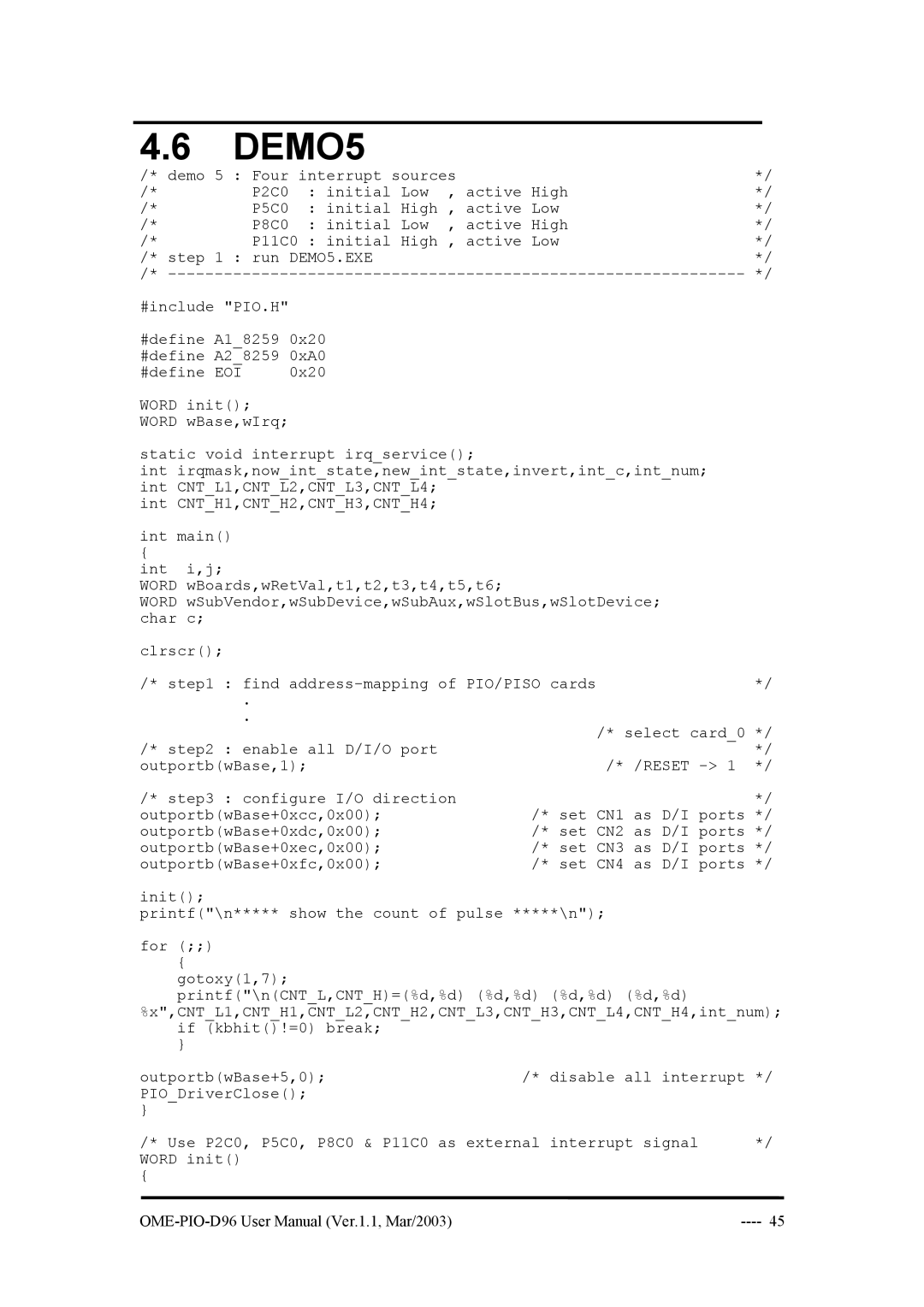 Omega Engineering OME-PIO-D96 manual DEMO5 