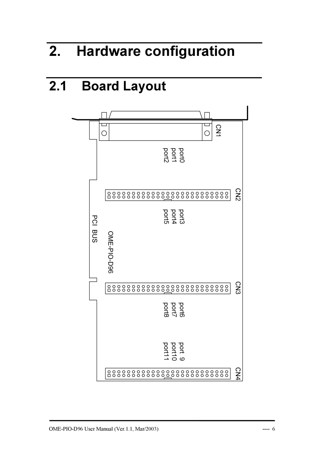 Omega Engineering OME-PIO-D96 manual Hardware configuration, Board Layout 