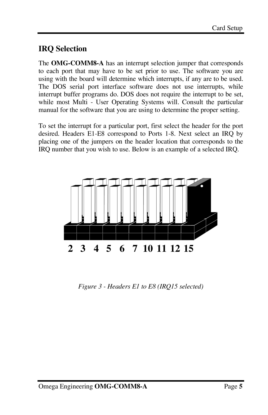 Omega Engineering OMG-COMM8-A appendix 10 11 12, IRQ Selection 