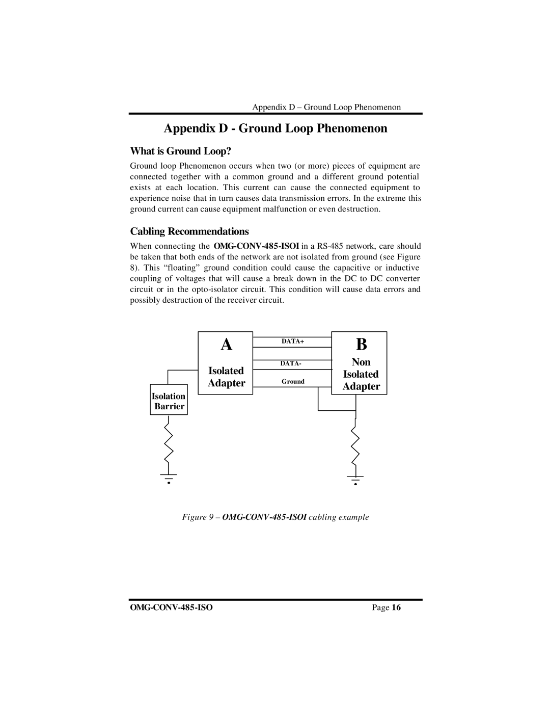 Omega Engineering OMG-CONV-485-ISO manual Appendix D Ground Loop Phenomenon, What is Ground Loop?, Cabling Recommendations 