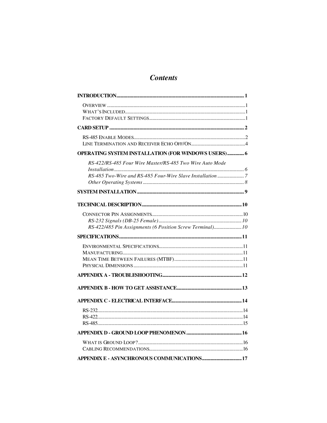 Omega Engineering OMG-CONV-485-ISO manual Contents 