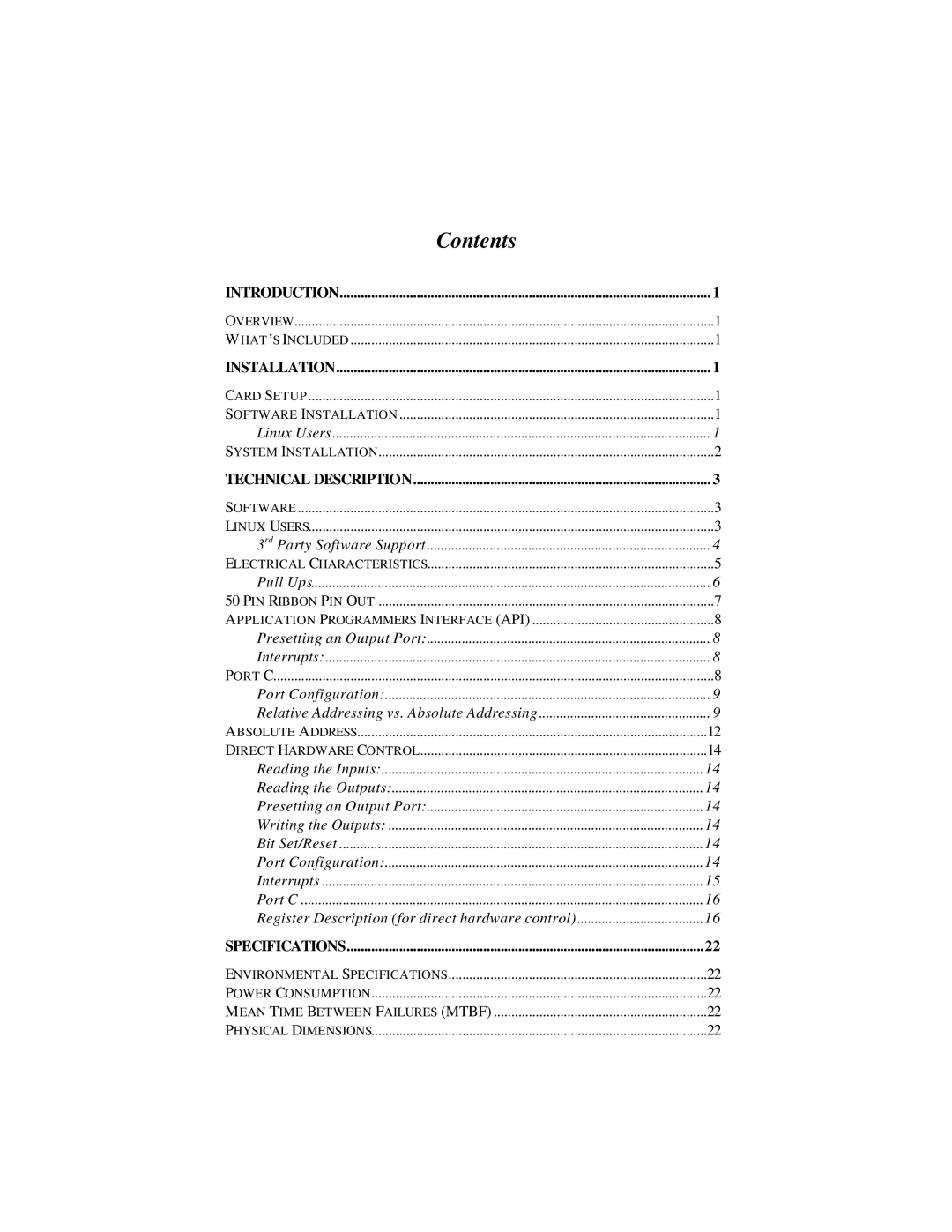 Omega Engineering OMG-PCI-DIO48 manual Contents 