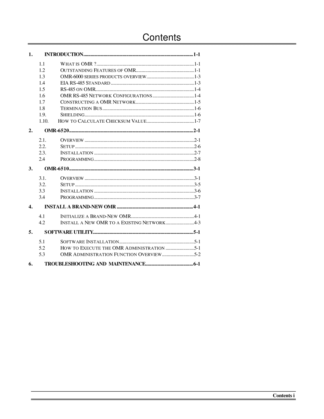 Omega Engineering OMR-6510, OMR-6520 manual Contents 