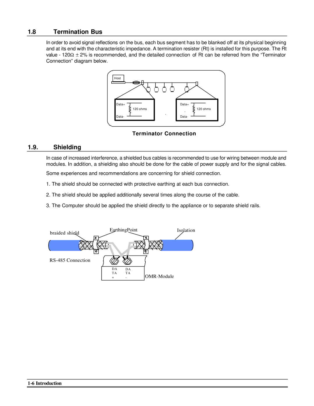 Omega Engineering OMR-6510, OMR-6520 manual Termination Bus, Shielding 