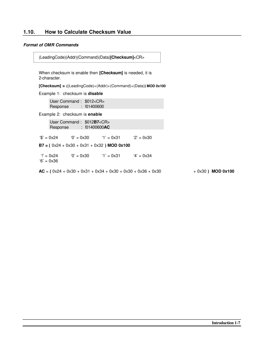 Omega Engineering OMR-6520, OMR-6510 manual How to Calculate Checksum Value, Format of OMR Commands 