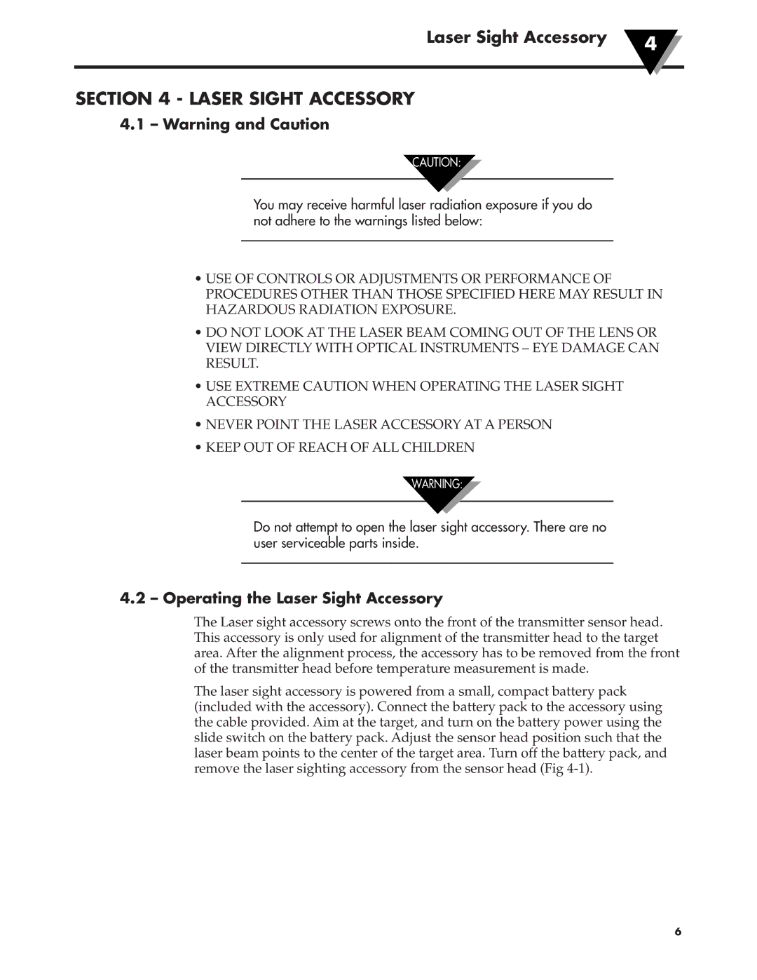 Omega Engineering OS136 manual Operating the Laser Sight Accessory 