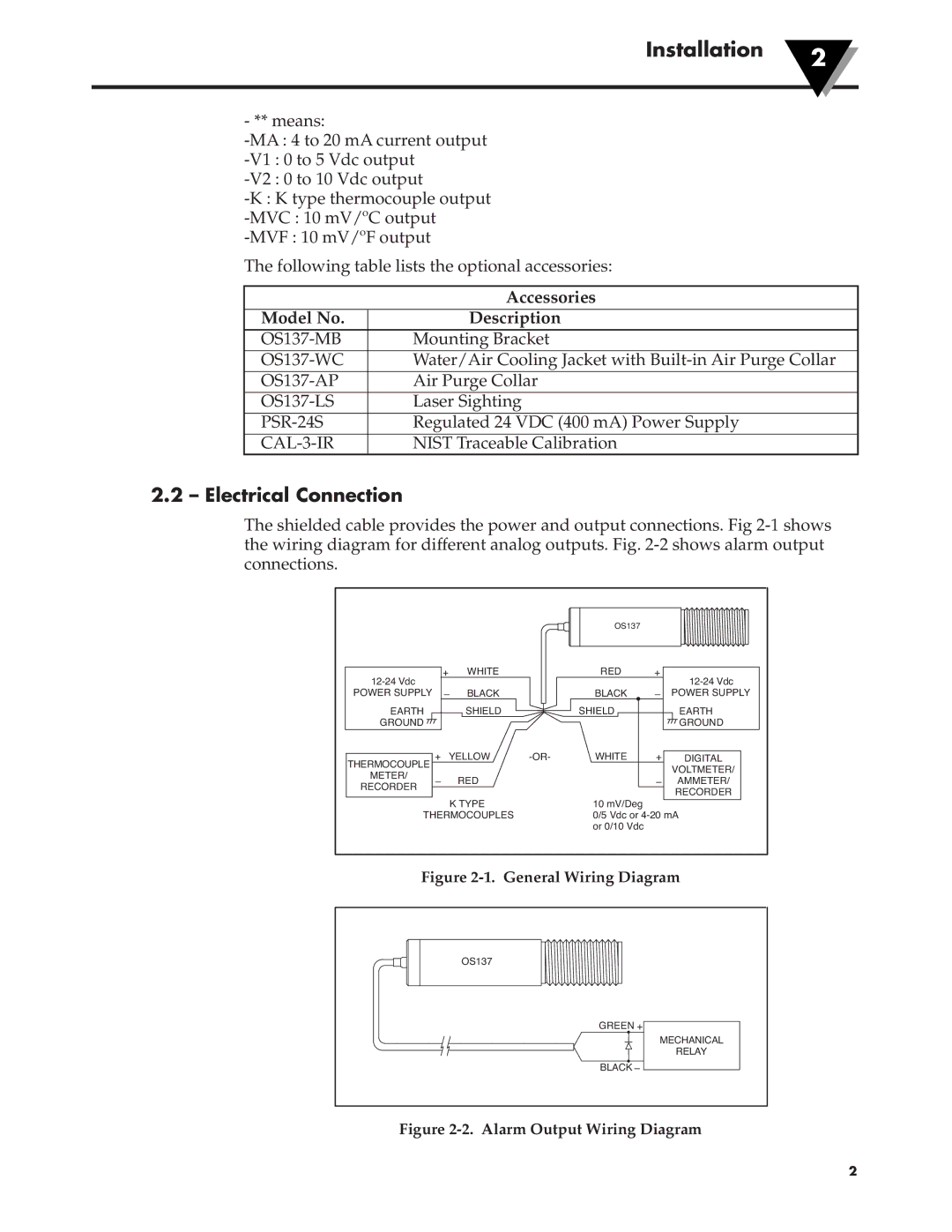 Omega Engineering OS137 manual Installation, Electrical Connection 