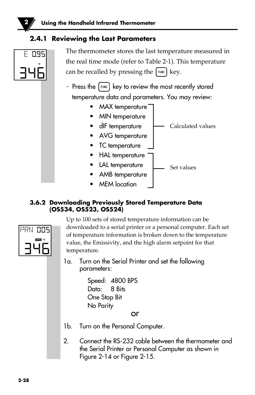 Omega Engineering OS523, OS530HR, OS531, OS53X-CF, OS524, OS533 Reviewing the Last Parameters, AMB temperature MEM location 