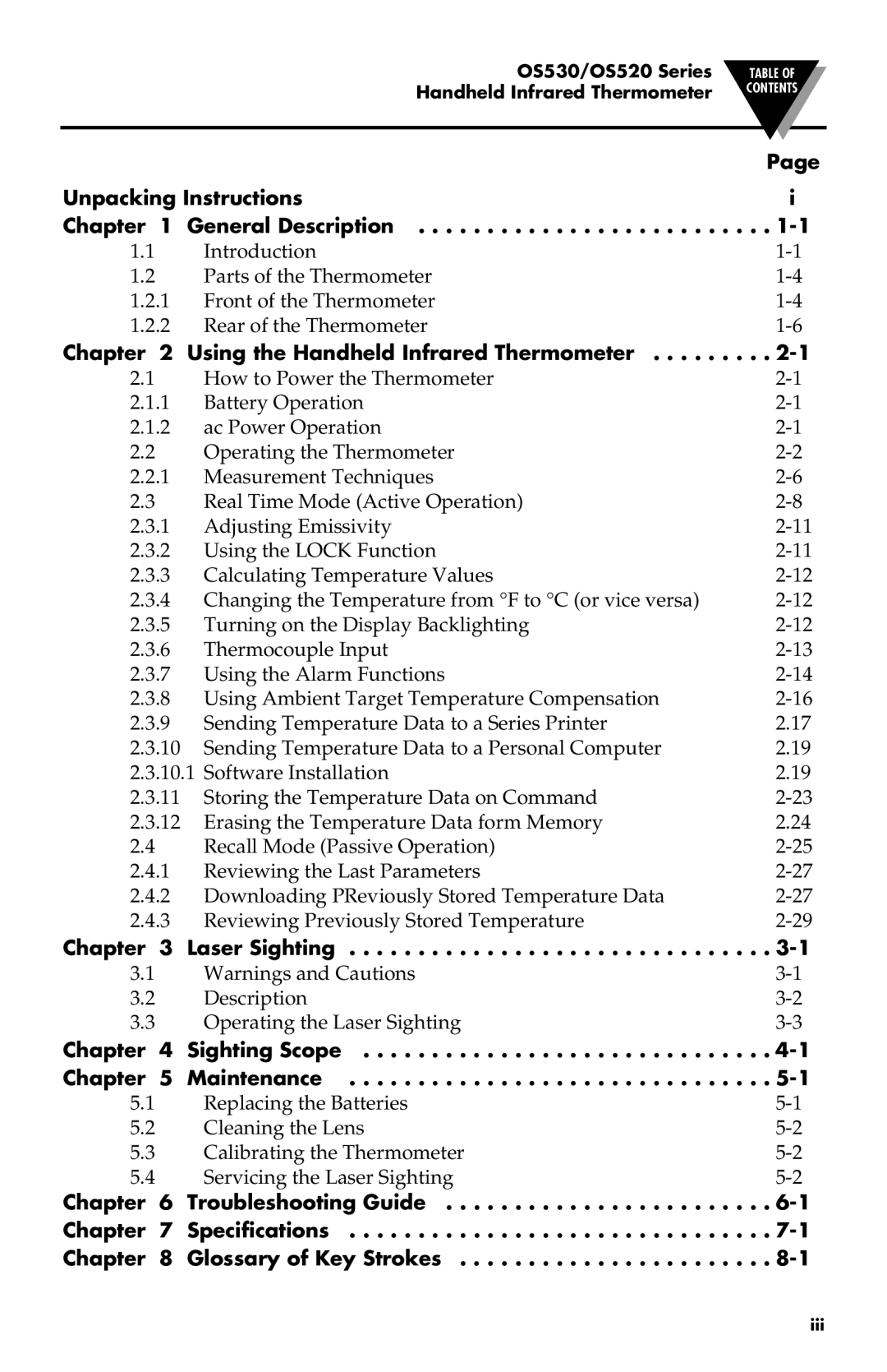 Omega Engineering OS530L, OS530HR, OS531, OS53X-CF, OS524, OS533, OS532 manual Unpacking Instructions Chapter General Description 