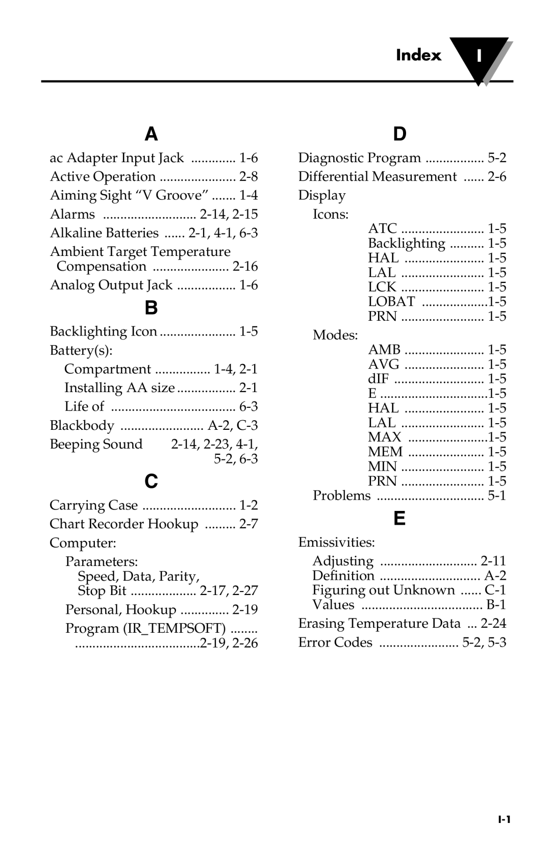 Omega Engineering OS53X-CF, OS530HR, OS531, OS524, OS533, OS532, OS530L, OS523, OS534 manual Index 