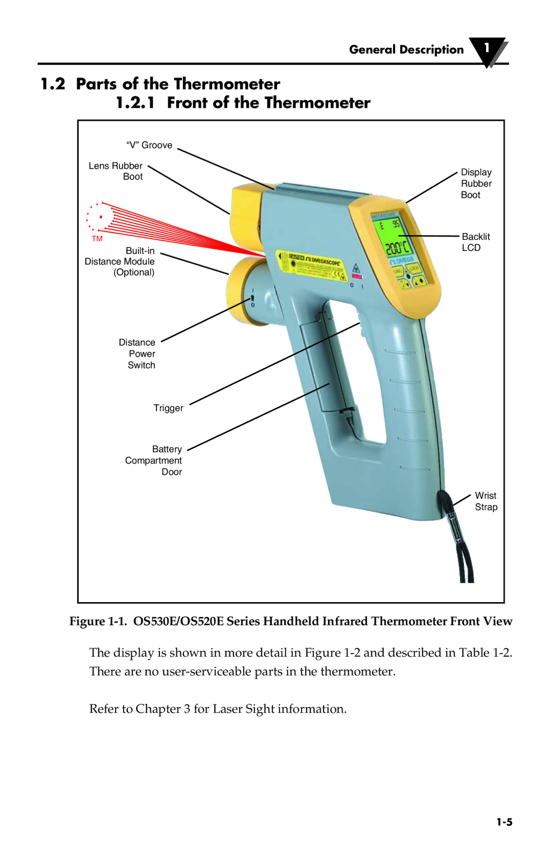 Omega Engineering OS533E manual Parts of the Thermometer Front of the Thermometer, Lcd 