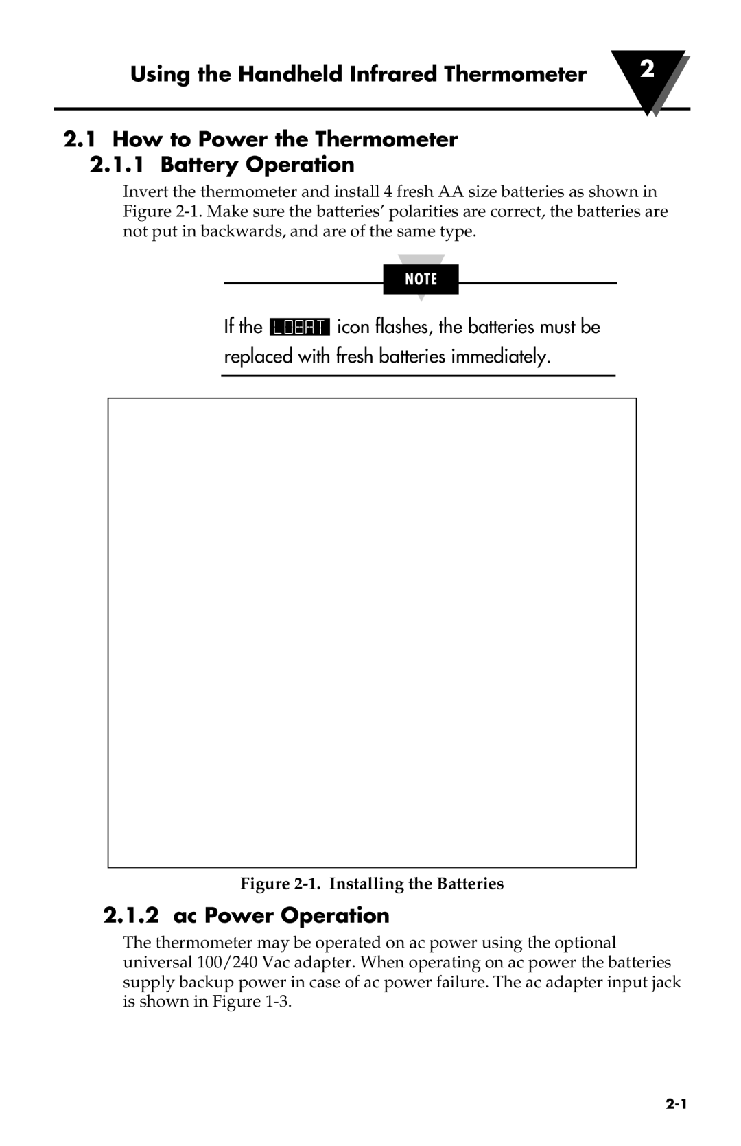 Omega Engineering OS533E manual Ac Power Operation, Installing the Batteries 