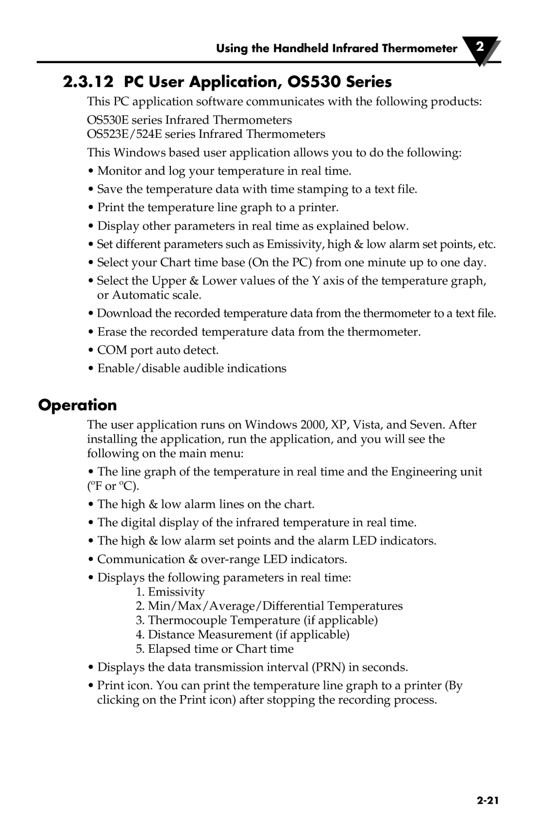 Omega Engineering OS533E manual PC User Application, OS530 Series, Operation 