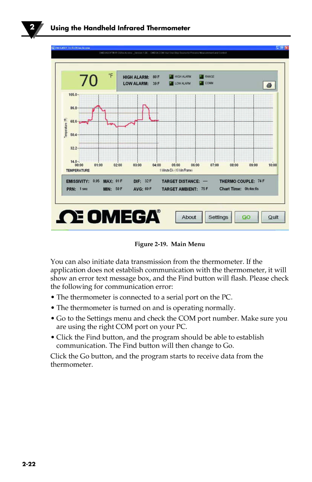 Omega Engineering OS533E manual Main Menu 