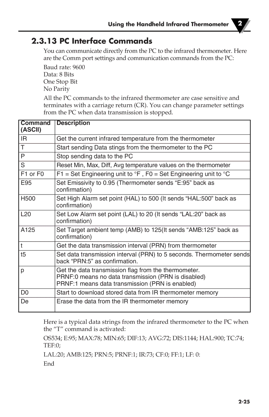 Omega Engineering OS533E manual PC Interface Commands, Ascii 