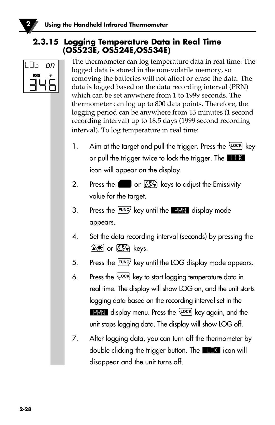 Omega Engineering OS533E manual Logging Temperature Data in Real Time OS523E, OS524E,OS534E 