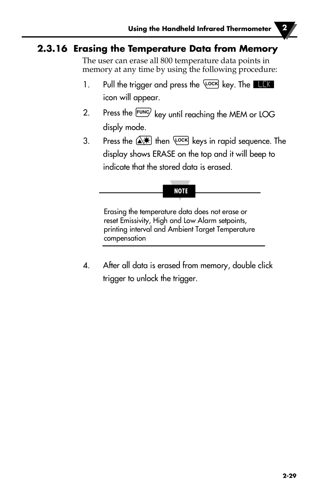 Omega Engineering OS533E manual Erasing the Temperature Data from Memory 