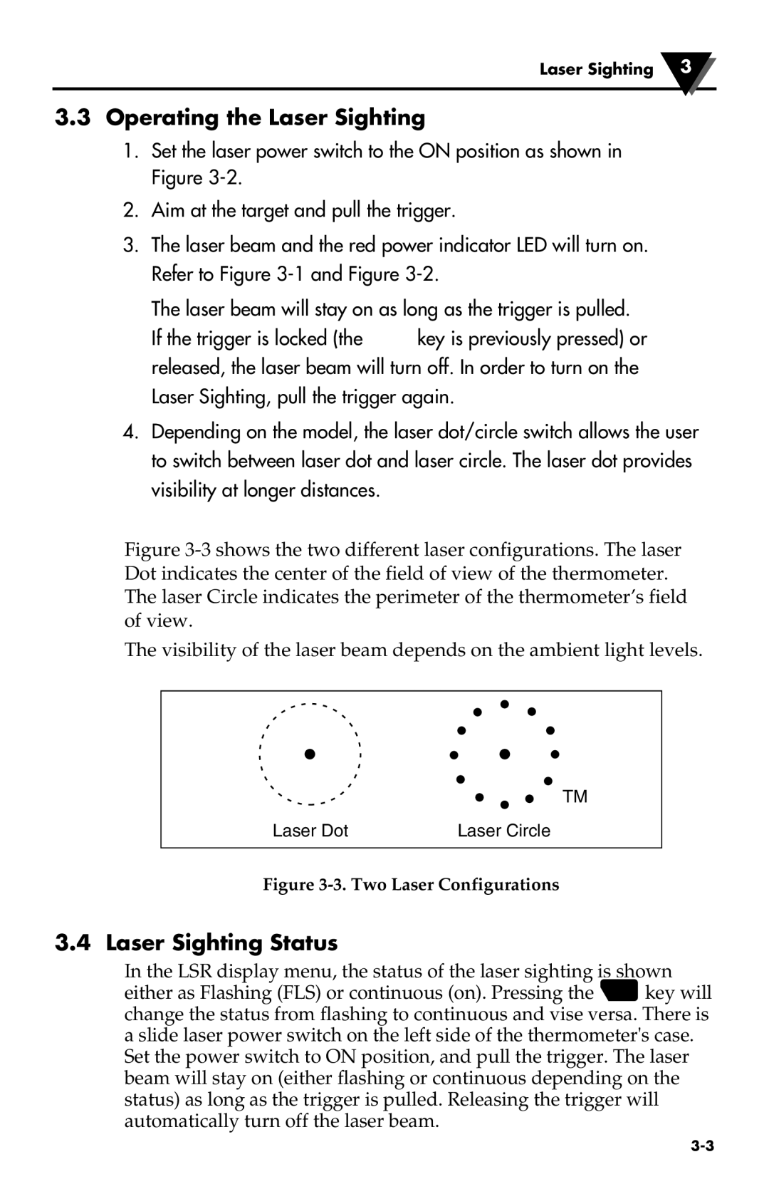 Omega Engineering OS533E manual Operating the Laser Sighting, Two Laser Configurations 