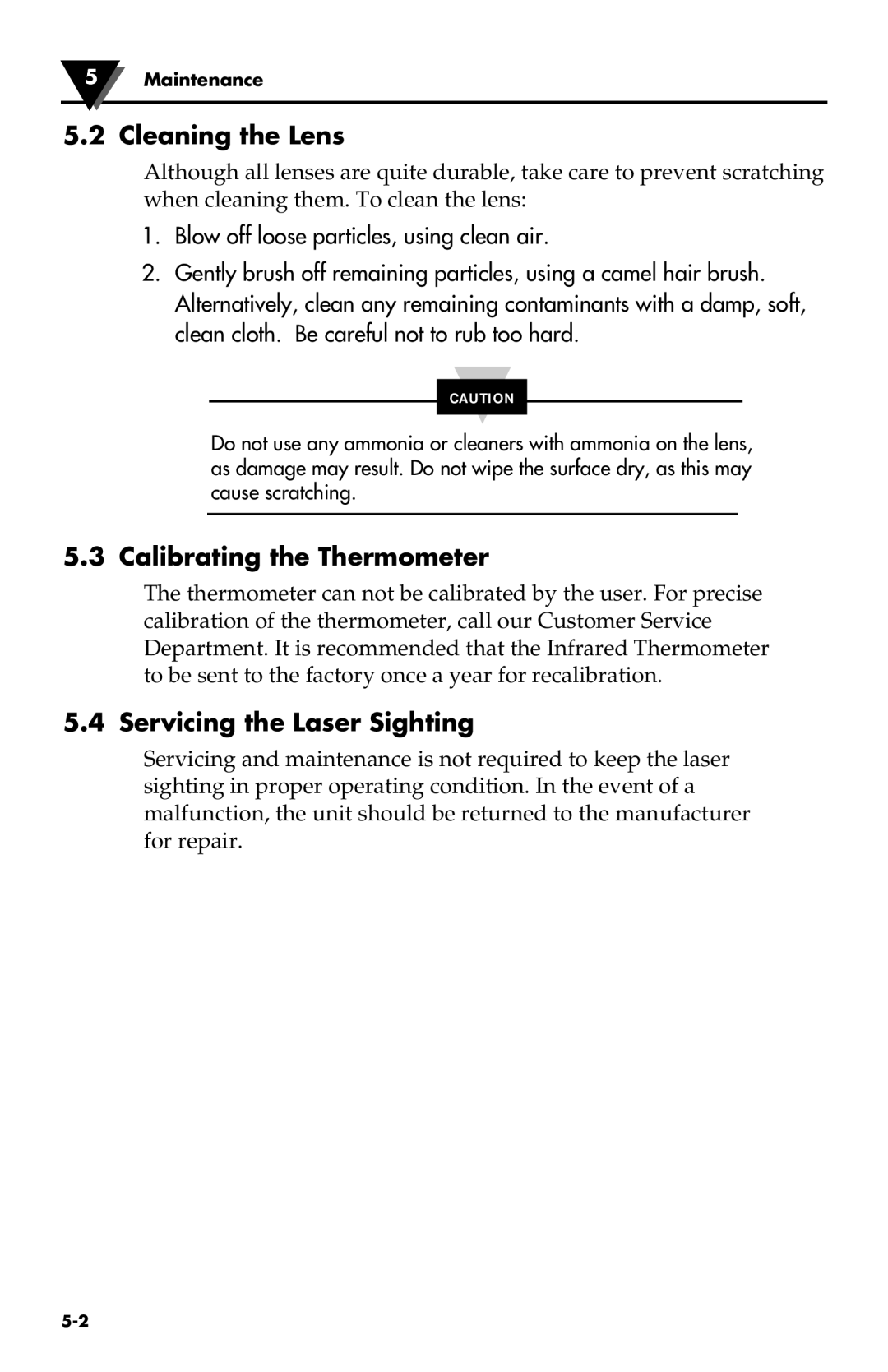 Omega Engineering OS533E manual Cleaning the Lens, Calibrating the Thermometer, Servicing the Laser Sighting 