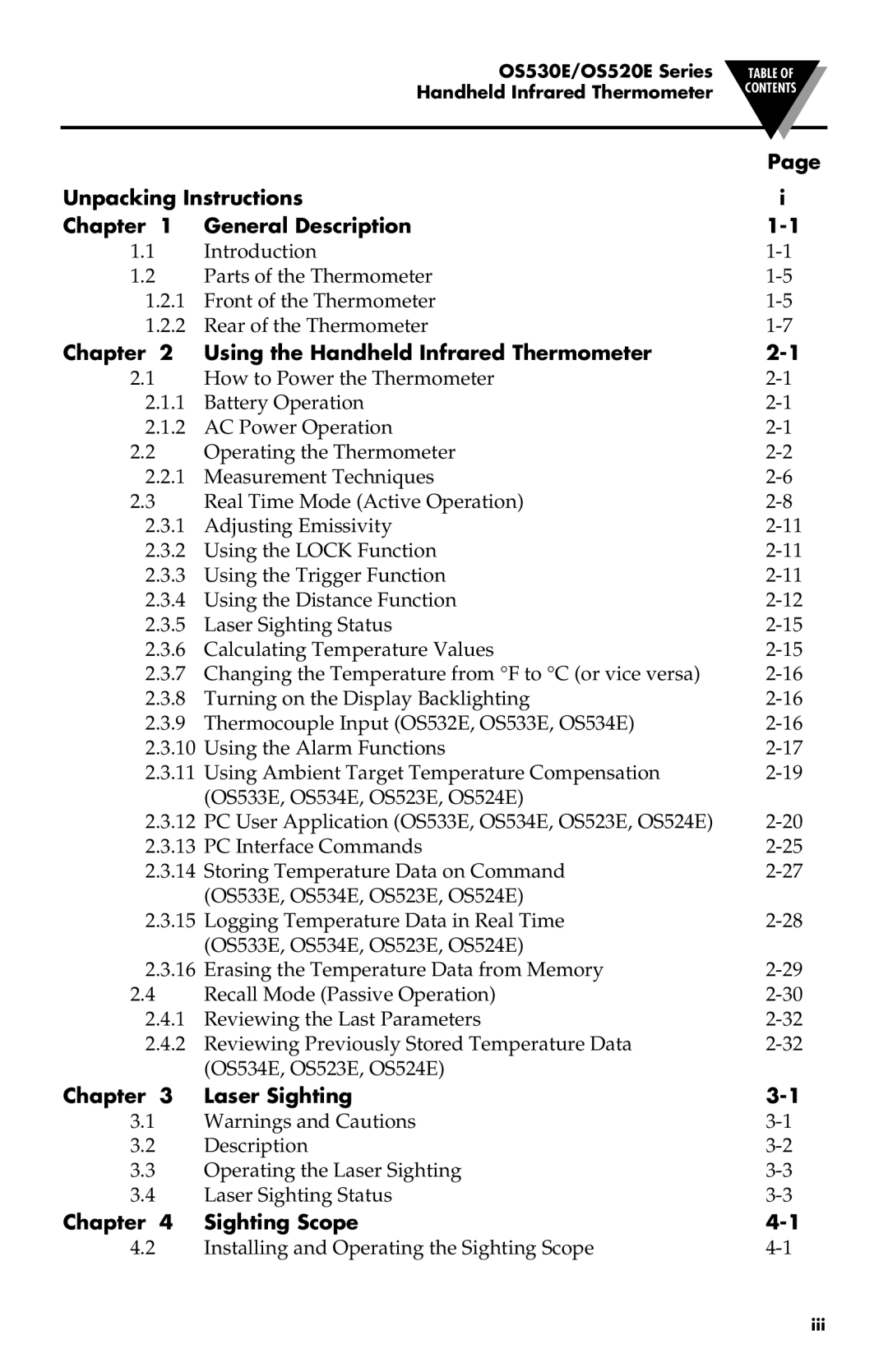 Omega Engineering OS533E manual Unpacking Instructions Chapter General Description 