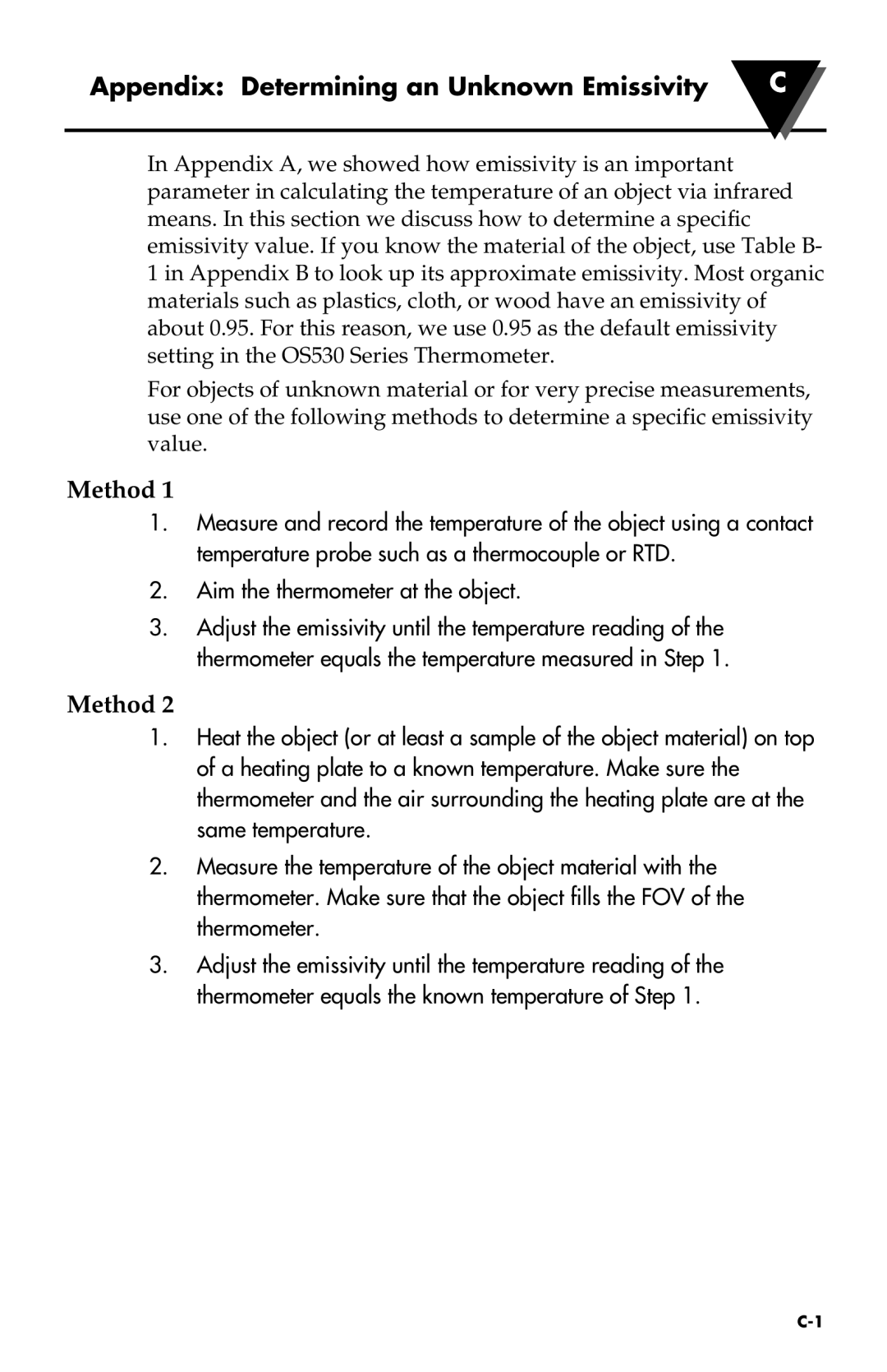 Omega Engineering OS533E manual Appendix Determining an Unknown Emissivity 