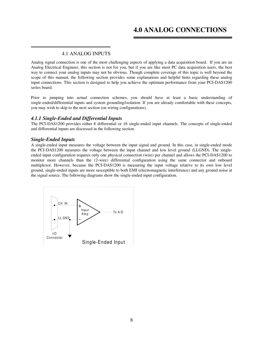 Omega Engineering PCI-DAS1200 manual Analog Connections 