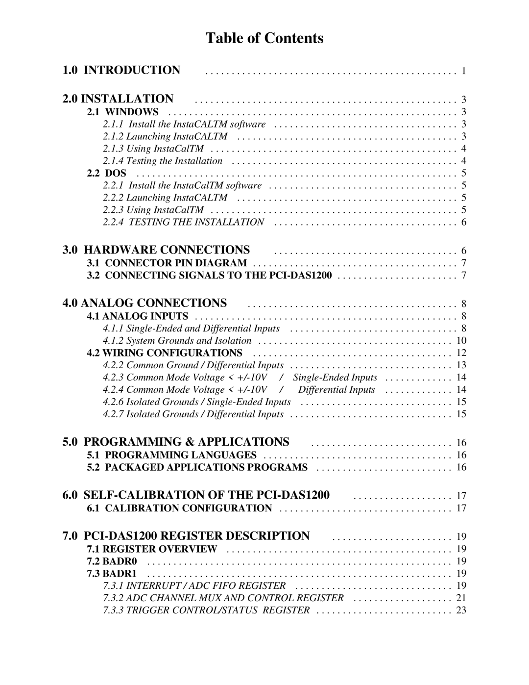 Omega Engineering PCI-DAS1200 manual Table of Contents 