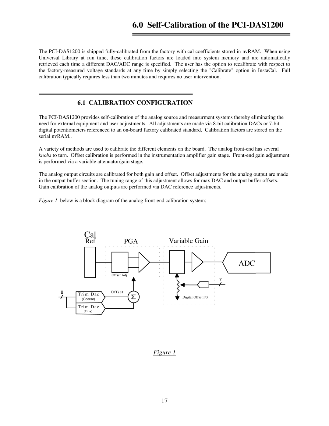 Omega Engineering manual Self-Calibration of the PCI-DAS1200, RefPGA, Variable Gain, Calibration Configuration 