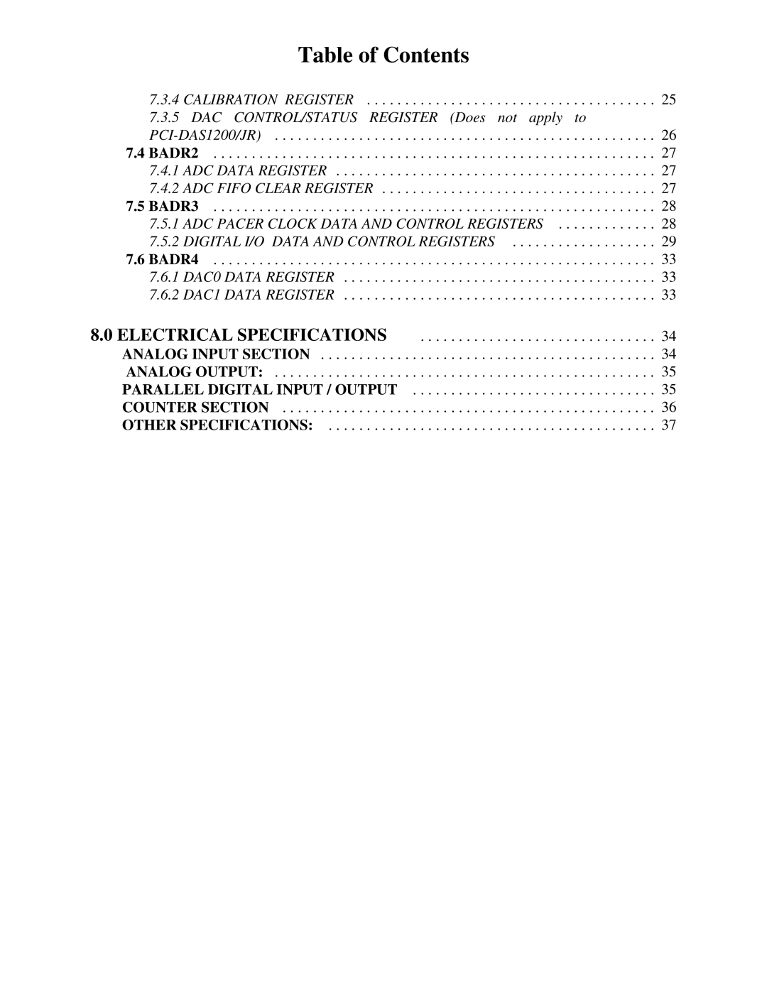 Omega Engineering PCI-DAS1200 manual Table of Contents 