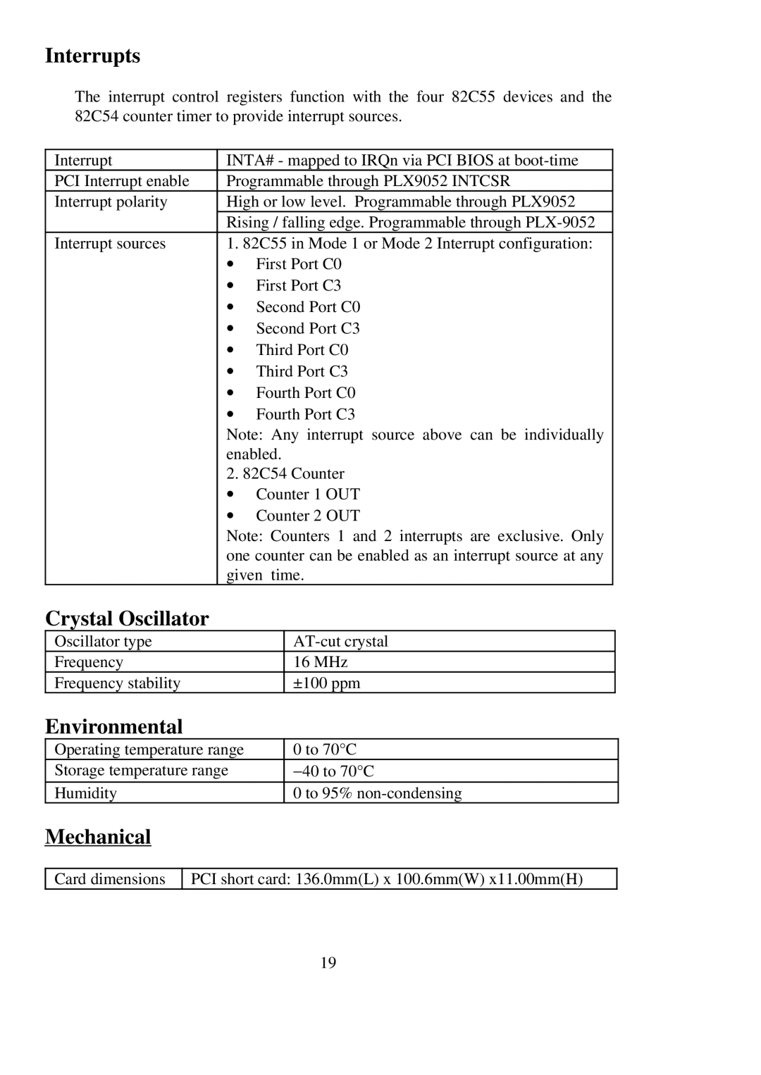 Omega Engineering PCI-DIO96 user manual Crystal Oscillator 