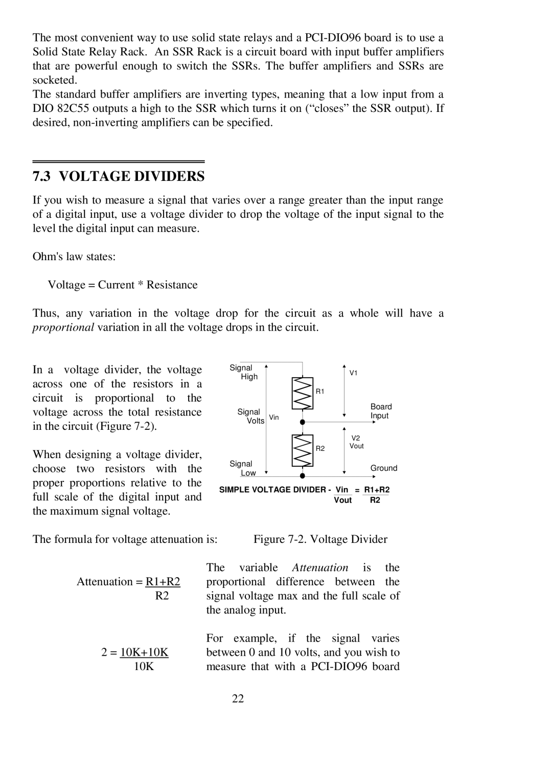 Omega Engineering PCI-DIO96 user manual Voltage Dividers 