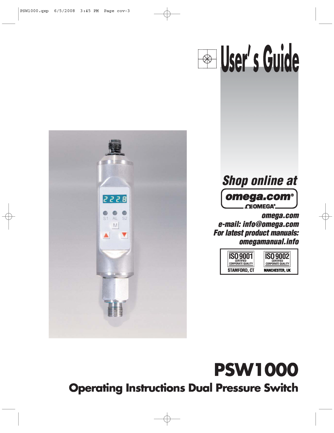 Omega Engineering PSW1000 manual User’ sGuide, Shop online at, Operating Instructions Dual Pressure Switch 