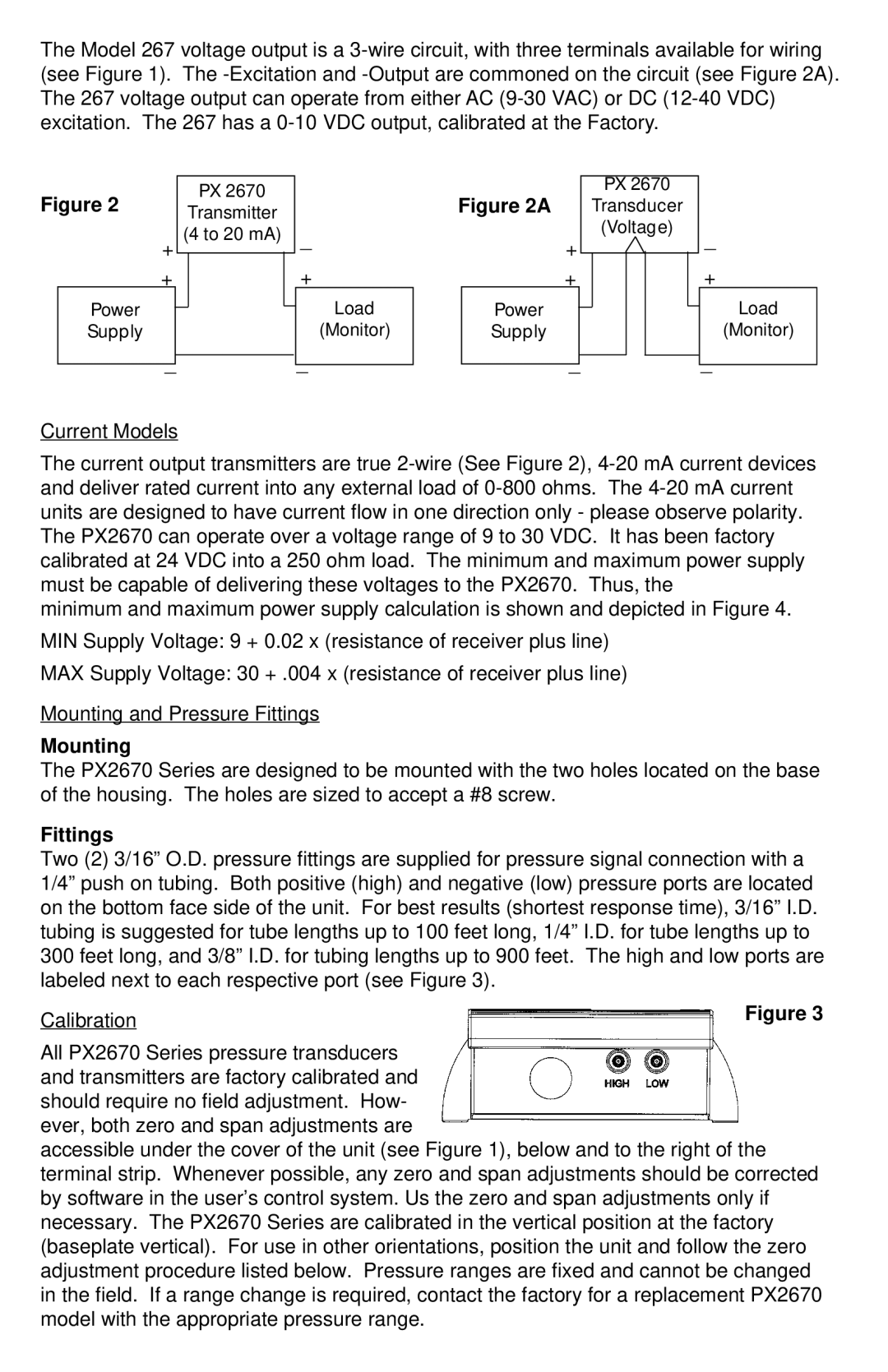 Omega Engineering PX2670 manual Mounting, Fittings 