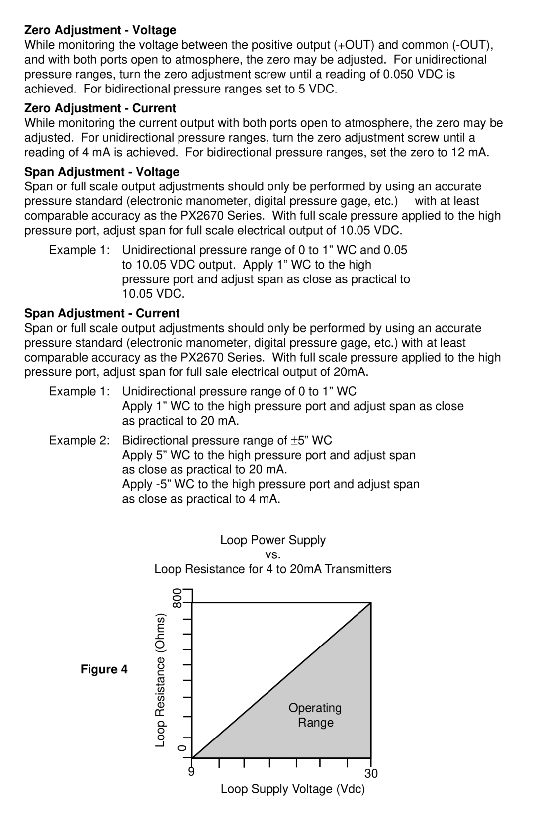 Omega Engineering PX2670 manual Zero Adjustment Voltage, Zero Adjustment Current, Span Adjustment Voltage 