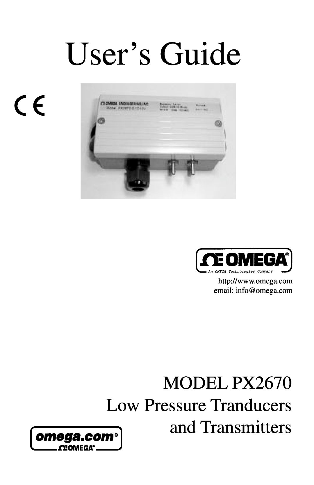 Omega Engineering manual User’s Guide, MODEL PX2670 Low Pressure Tranducers, and Transmitters 