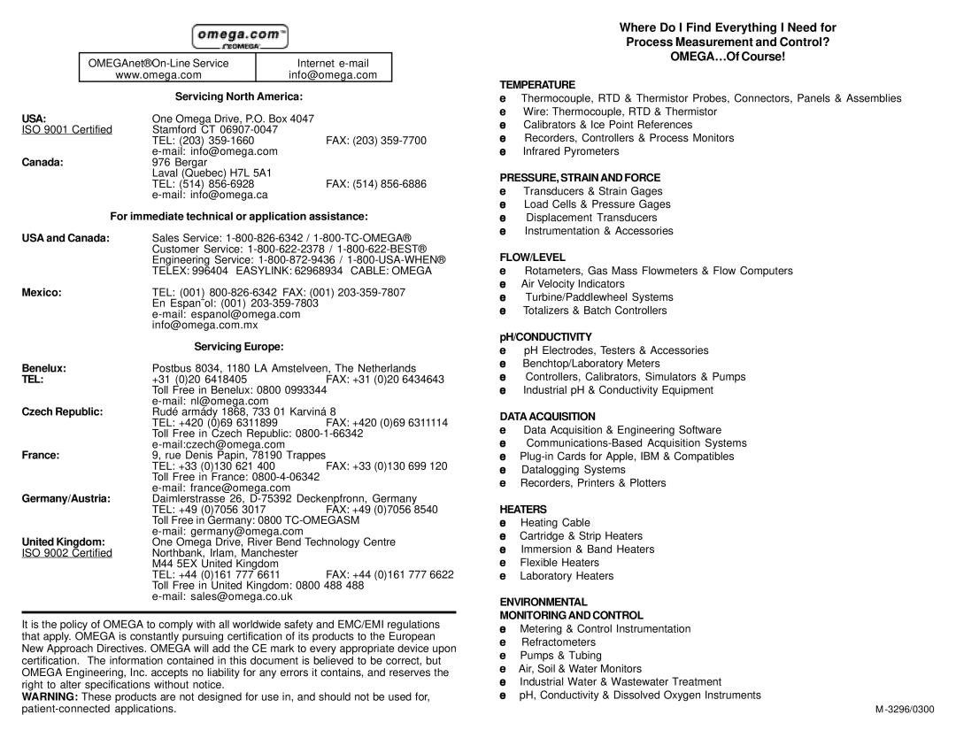 Omega Engineering PX838 manual Where Do I Find Everything I Need for, Process Measurement and Control?, OMEGA…Of Course 