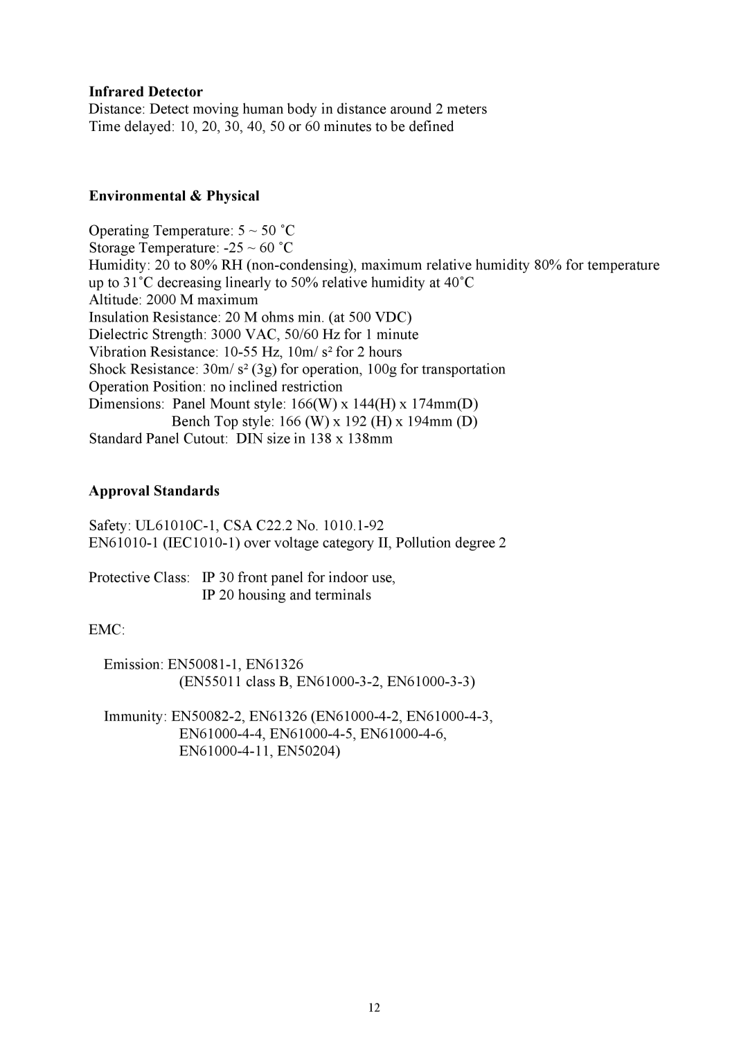 Omega Engineering RD8900 user manual Infrared Detector, Environmental & Physical, Approval Standards 