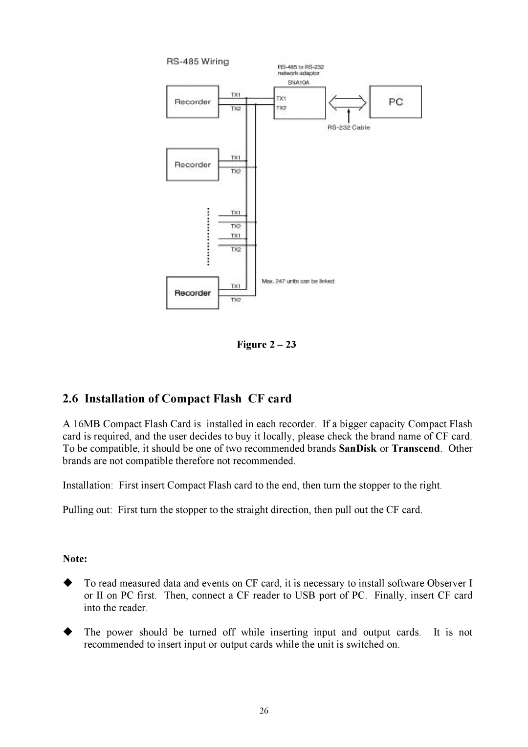 Omega Engineering RD8900 user manual Installation of Compact Flash CF card 