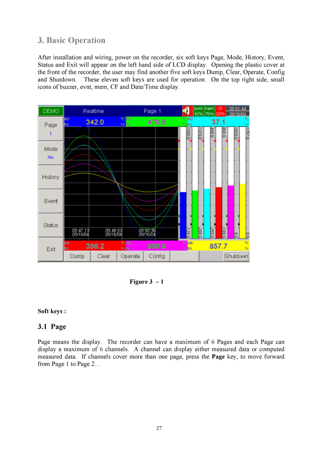 Omega Engineering RD8900 user manual Basic Operation, Soft keys 