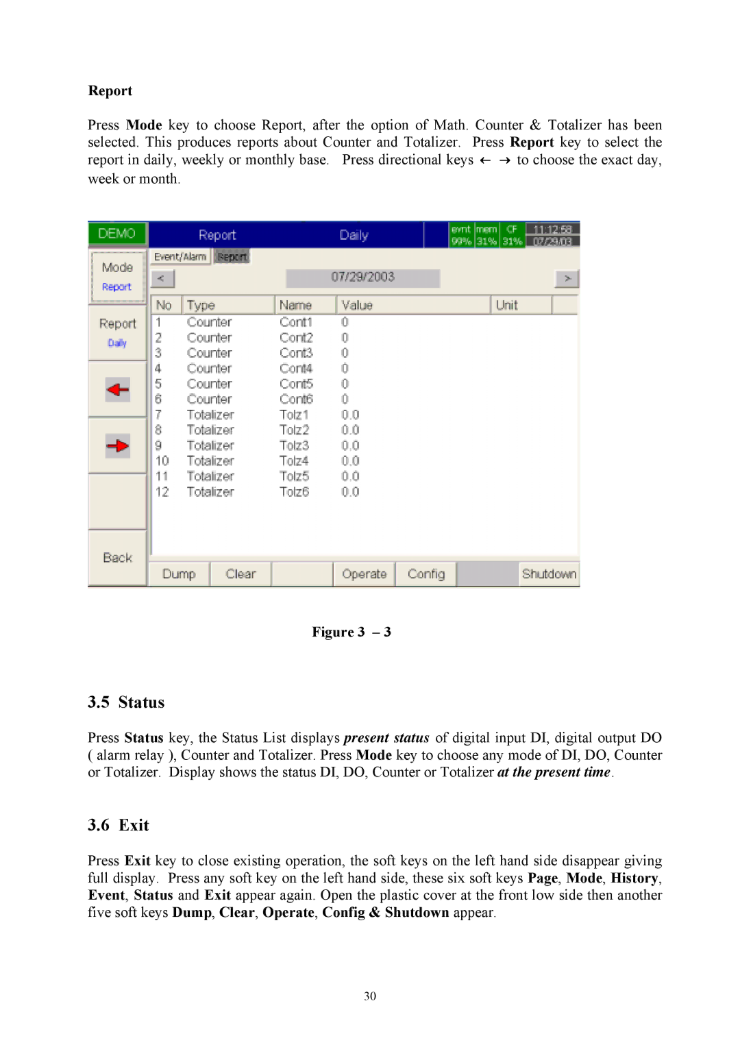 Omega Engineering RD8900 user manual Status, Exit, Report 